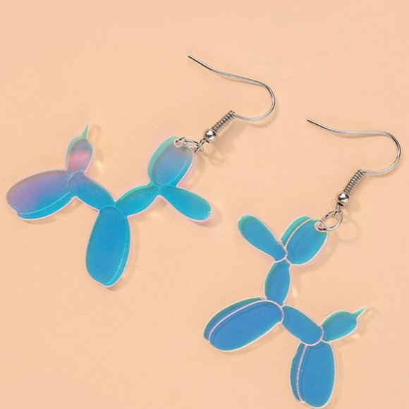 Artsy Blue Plastic Balloon Dog Earrings - Picture 2 of 3